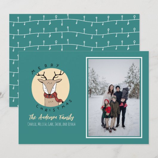 Vrolijk Kerstfeest Schattige Herten Familie Foto Feestdagenkaart (Voorkant / Achterkant)