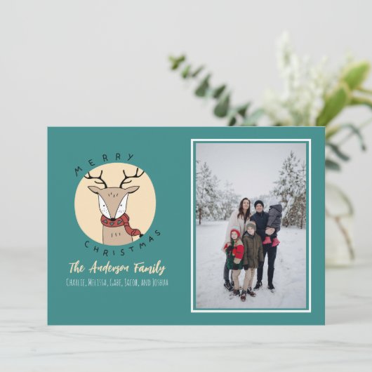 Vrolijk Kerstfeest Schattige Herten Familie Foto Feestdagenkaart (Staand voorkant)