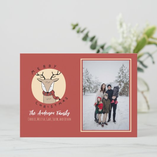 Vrolijk Kerstfeest Schattige Herten Familie Foto Feestdagenkaart (Staand voorkant)