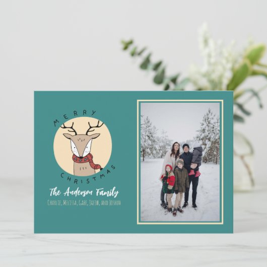 Vrolijk Kerstfeest Schattige Herten Familie Foto Feestdagenkaart (Staand voorkant)