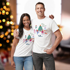 Vrolijk Kerstfeest Schattige Hond Schaatsen Naam M T-shirt