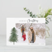 Vrolijk kerstfeest schattige kerstbomen een foto s feestdagenkaart (Staand voorkant)