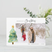 Vrolijk kerstfeest schattige kerstbomen een foto s feestdagenkaart (Staand voorkant)