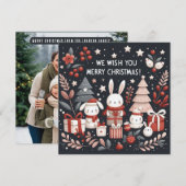 Vrolijk kerstfeest schattige kerstkonijntjes feestdagenkaart (Voorkant / Achterkant)