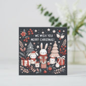 Vrolijk kerstfeest schattige kerstkonijntjes feestdagenkaart (Staand voorkant)
