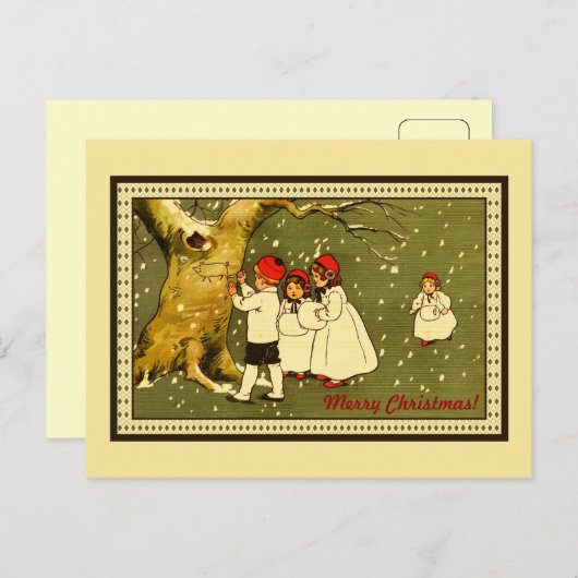 Vrolijk kerstfeest schattige kinderen in de sneeuw feestdagenkaart (Voorkant / Achterkant)