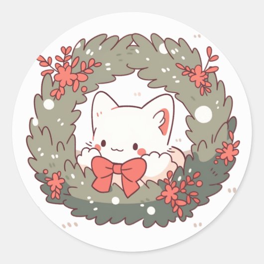 Vrolijk Kerstfeest Schattige Kitty Cat Ronde Sticker (Voorkant)