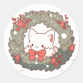 Vrolijk Kerstfeest Schattige Kitty Cat Ronde Sticker