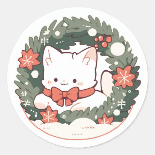 Vrolijk Kerstfeest Schattige Kitty Cat Ronde Sticker