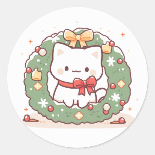 Vrolijk Kerstfeest Schattige Kitty Cat Ronde Sticker