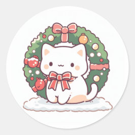 Vrolijk Kerstfeest Schattige Kitty Cat Ronde Sticker