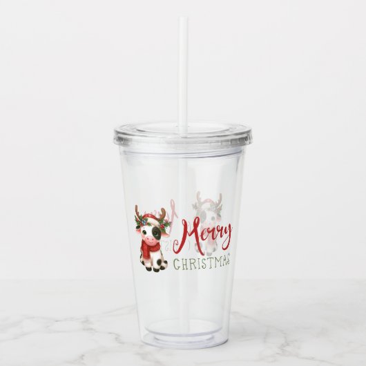 Vrolijk kerstfeest schattige koe acryl drinkbeker (Voorkant)