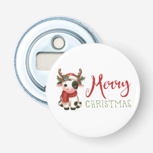 Vrolijk kerstfeest schattige koe button flesopener