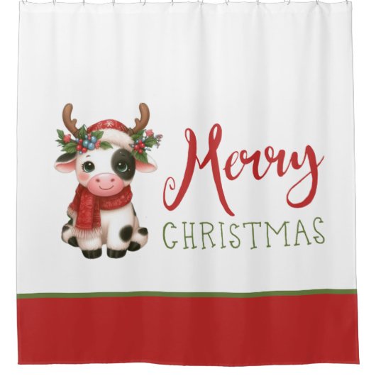 Vrolijk kerstfeest schattige koe douchegordijn (Voorkant)
