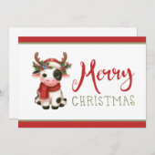 Vrolijk kerstfeest schattige koe feestdagenkaart (Voorkant / Achterkant)