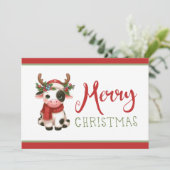 Vrolijk kerstfeest schattige koe feestdagenkaart (Staand voorkant)