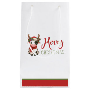 Vrolijk kerstfeest schattige koe klein cadeauzakje