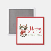 Vrolijk kerstfeest schattige koe magneet (Voorkant / Achterkant)
