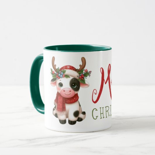 Vrolijk kerstfeest schattige koe mok (Voorkant links)