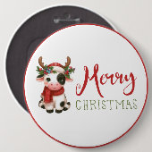 Vrolijk kerstfeest schattige koe ronde button 6,0 cm (Voorkant /achterkant)