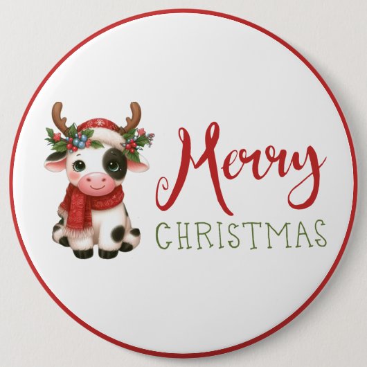 Vrolijk kerstfeest schattige koe ronde button 6,0 cm (Voorkant)