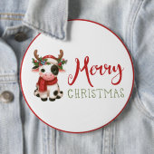 Vrolijk kerstfeest schattige koe ronde button 6,0 cm (In situ)