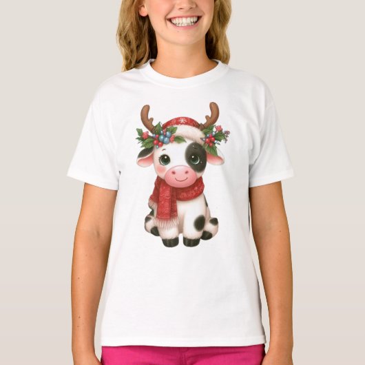 Vrolijk kerstfeest schattige koe t-shirt (Voorkant)