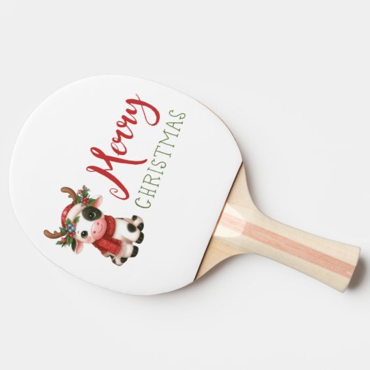 Vrolijk kerstfeest schattige koe tafeltennisbatje (Zijkant)