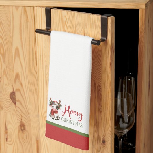 Vrolijk kerstfeest schattige koe theedoek (Derde Gevouwen)