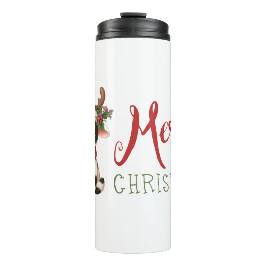 Vrolijk kerstfeest schattige koe thermosbeker (Voorkant)