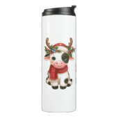 Vrolijk kerstfeest schattige koe thermosbeker (Gedraaid links)