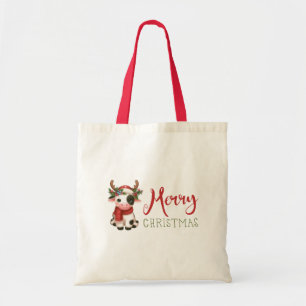 Vrolijk kerstfeest schattige koe tote bag