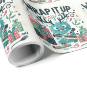 Vrolijk Kerstfeest Schattige monstercadeau verpakt Cadeaupapier (Rol Hoek)