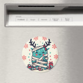 Vrolijk Kerstfeest Schattige monstercadeau verpakt Magneet (Insitu (Vaatwasser))