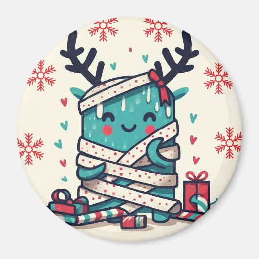 Vrolijk Kerstfeest Schattige monstercadeau verpakt Magneet (Voorkant)