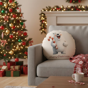 Vrolijk Kerstfeest Schattige Polar Beer Design Rond Kussen