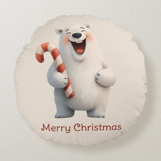 Vrolijk Kerstfeest Schattige Polar Beer Design Rond Kussen (Voorkant)