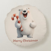 Vrolijk Kerstfeest Schattige Polar Beer Design Rond Kussen (Achterkant)