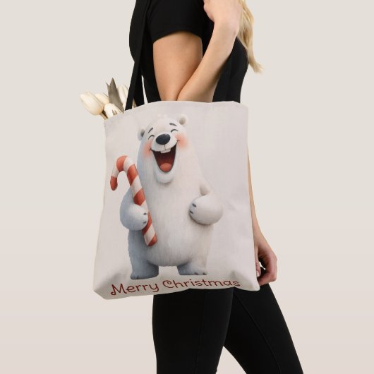Vrolijk Kerstfeest Schattige Polar Beer Design Tote Bag (Dichtbij)