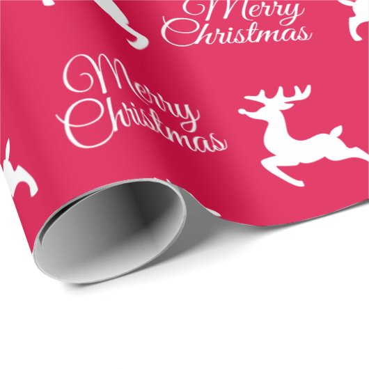 Vrolijk kerstfeest Schattige rendier moderne rode Cadeaupapier (Rol Hoek)