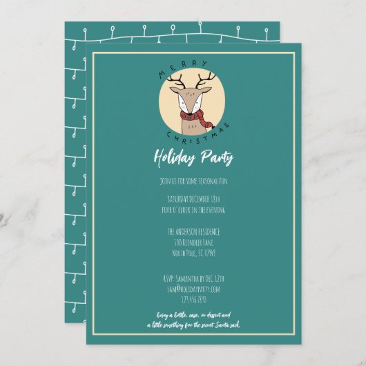 Vrolijk kerstfeest Schattige rendieren feestje Feestdagenkaart (Voorkant / Achterkant)
