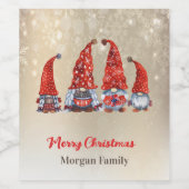 Vrolijk kerstfeest, Schattige rode gnomen Wijn Etiket (Enkel label)