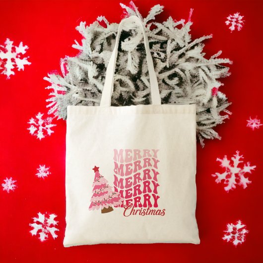 Vrolijk kerstfeest schattige roze canvas tas