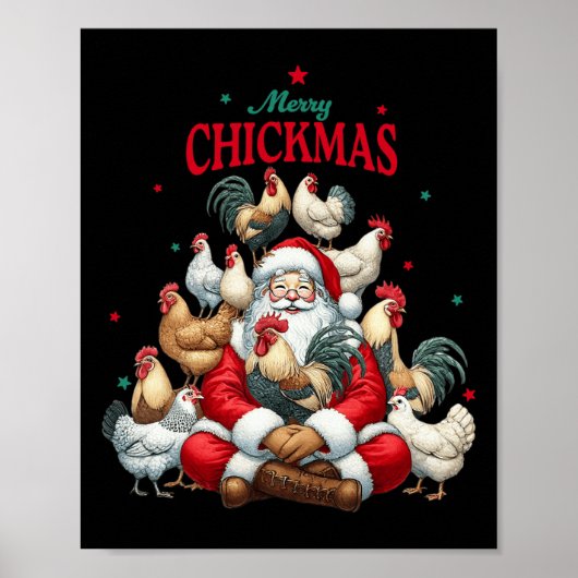 Vrolijk kerstfeest Schattige Santa Chicken Christm Poster (Voorkant)