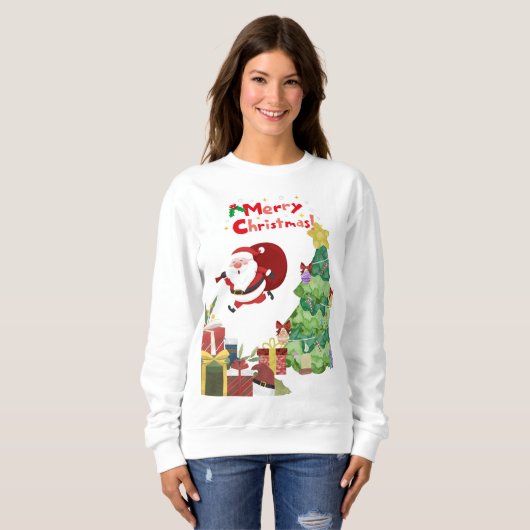 Vrolijk Kerstfeest Schattige Santa Sweatshirt (Voorkant volledig)