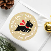 Vrolijk Kerstfeest Schattige Scottie Hondennaam Go Ronde Sticker