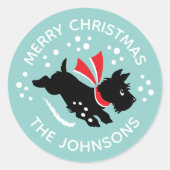 Vrolijk Kerstfeest Schattige Scottie Hondennaam Mi Ronde Sticker (Voorkant)