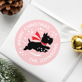Vrolijk Kerstfeest Schattige Scottie Hondennaam Pi Ronde Sticker