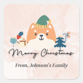 Vrolijk kerstfeest schattige Shiba hond cadeau lab Vierkante Sticker