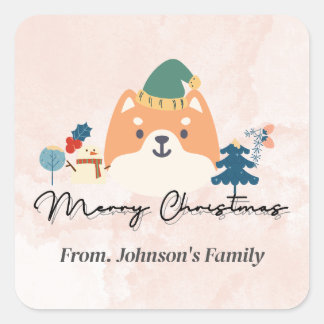 Vrolijk kerstfeest schattige Shiba hond cadeau lab Vierkante Sticker